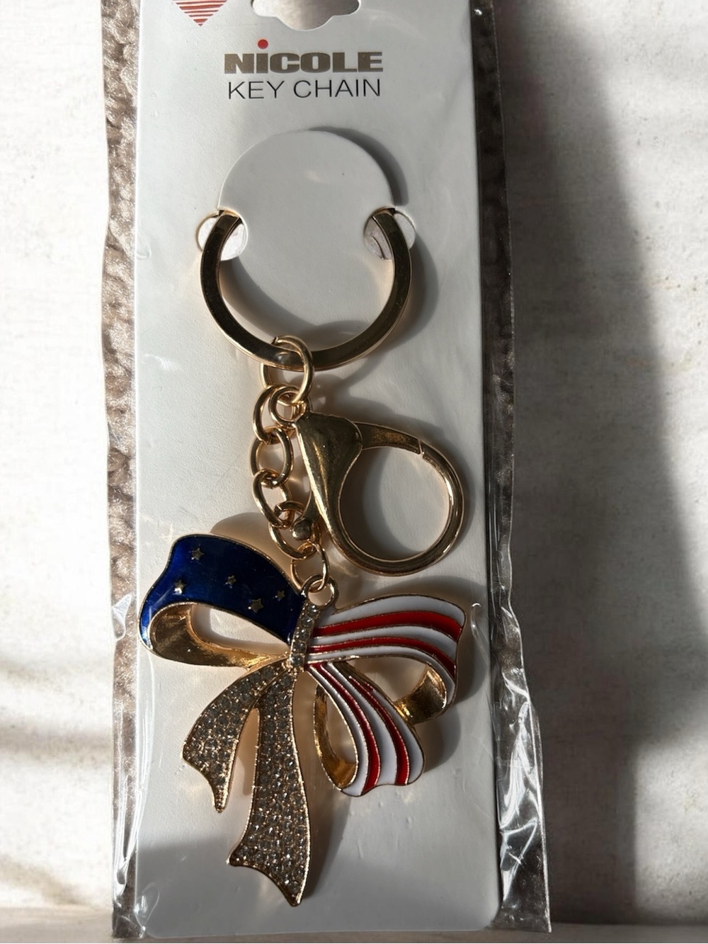 Nicole Gold-Tone Bow Keychain with Red, White & Blue Enamel